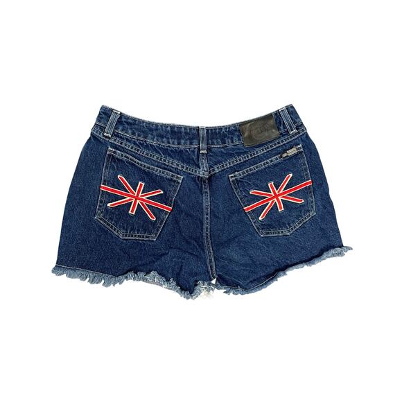 Dr Martens Y2K Vintage British Flag Dark Wash Cut Off Denim Shorts Women SZ 13 - Picture 1 of 6